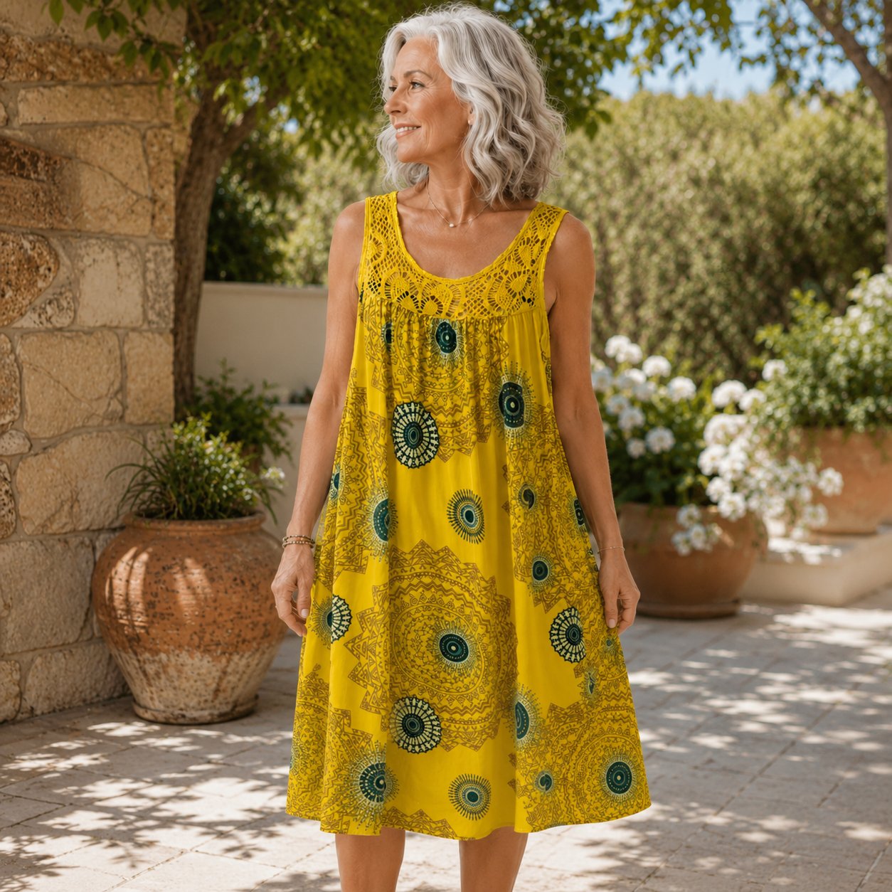Noor™ | Buikcamouflerende Midi Jurk Met Abstracte Print