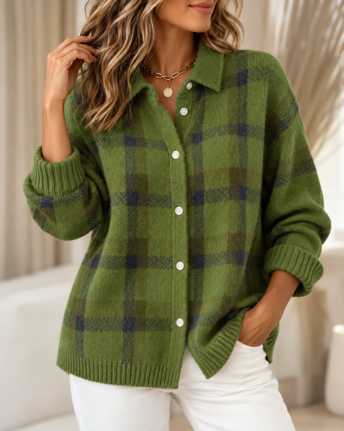 Vallerie™ | Comfortabel Geruit Gebreid Vest