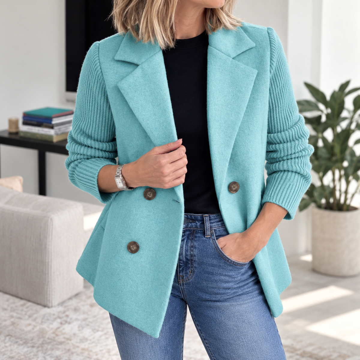 Tasha™ | Comfortabele Blazerjas met Gebreide Mouwen