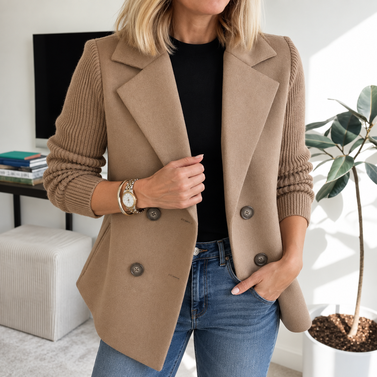 Tasha™ | Comfortabele Blazerjas met Gebreide Mouwen