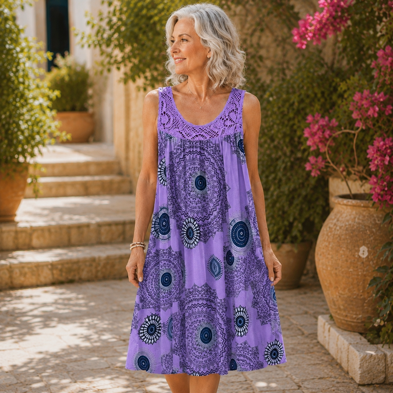 Noor™ | Buikcamouflerende Midi Jurk Met Abstracte Print