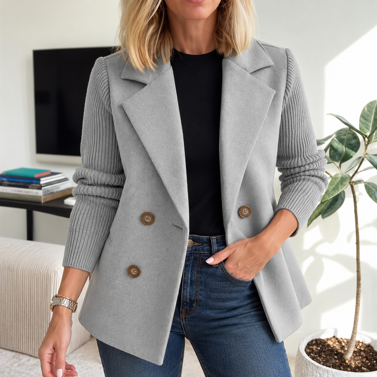Tasha™ | Comfortabele Blazerjas met Gebreide Mouwen