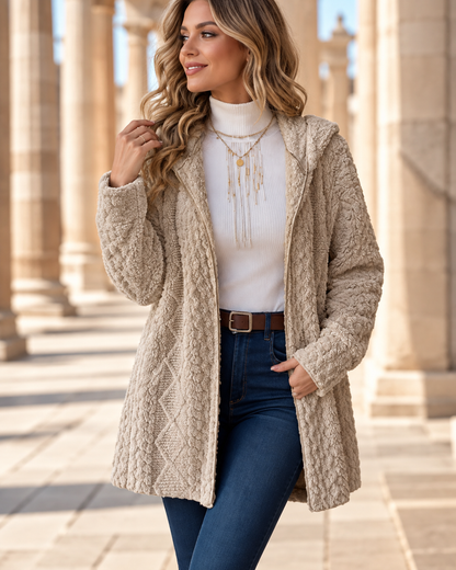 Elisa™ | Gebreid Vest met Capuchon en Kabelpatroon