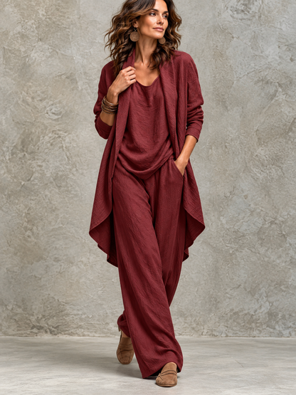 Sabine™ | Elegante Driedelige Set Met Wijde Broek