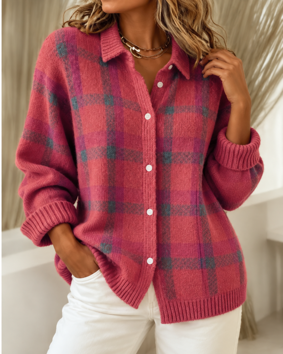 Vallerie™ | Comfortabel Geruit Gebreid Vest