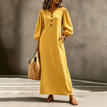 Astrid™ | Buikbedekkende Maxi Jurk Met V-Hals En Zakken