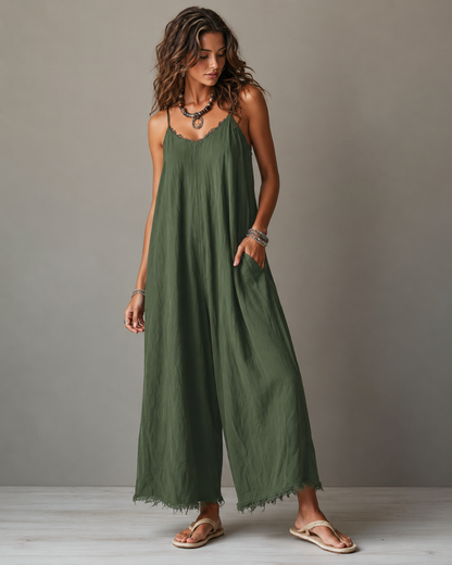 Renée™ | Relaxte Linnen Jumpsuit Met Zakken
