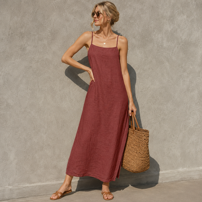 Ivara™ | Buikbedekkende Linnen-Look Maxi Jurk