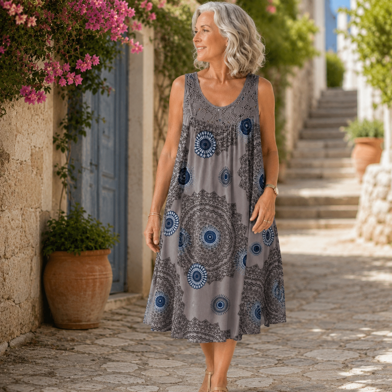 Noor™ | Buikcamouflerende Midi Jurk Met Abstracte Print