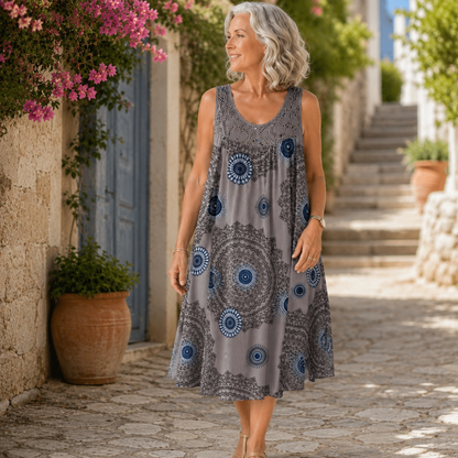 Noor™ | Buikcamouflerende Midi Jurk Met Abstracte Print