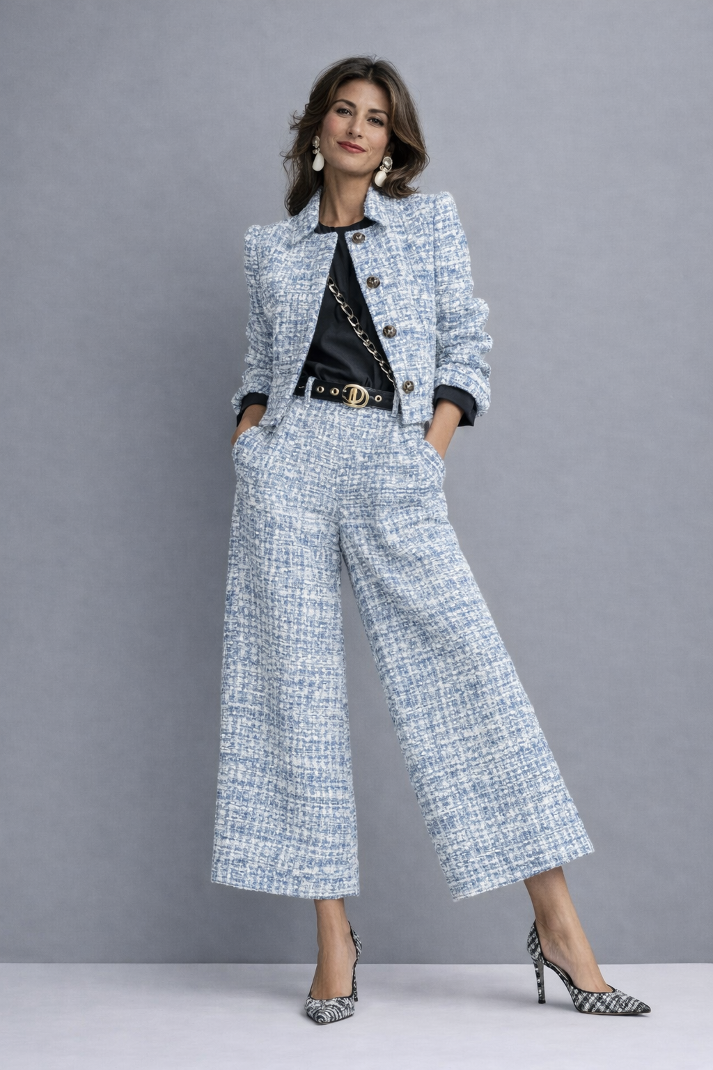 Roos™ | Tweed Tweedelige Set met Jasje en Wijde Broek 3
