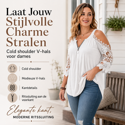 Anja™ | Elegante Off-Shoulder Kanten Top Met Ritssluiting