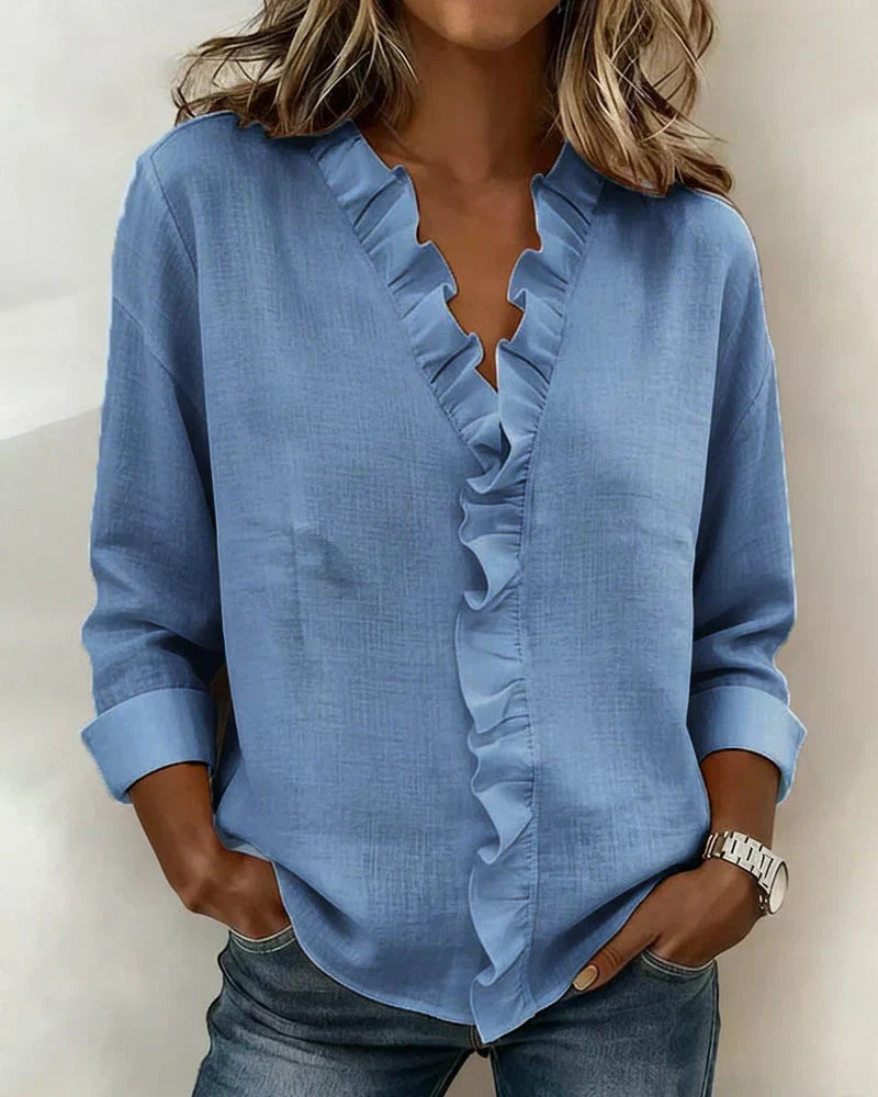 Savi™ | Stijlvolle V Hals Top Met Ruffles