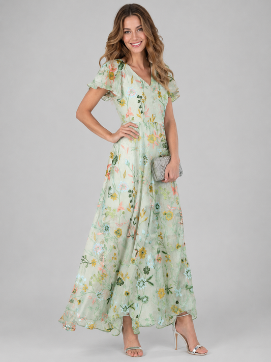 Florine™ | Buikcamouflerende Bloemen Maxi Jurk