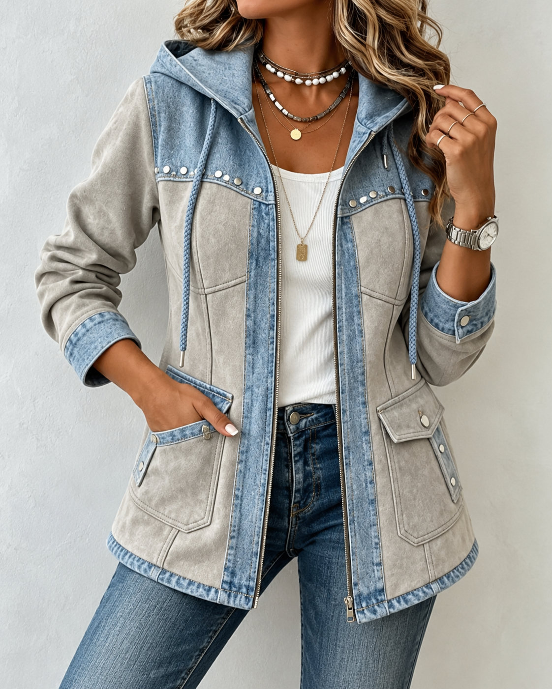 Demi™ | Comfortabele Patchwork Jas met Capuchon