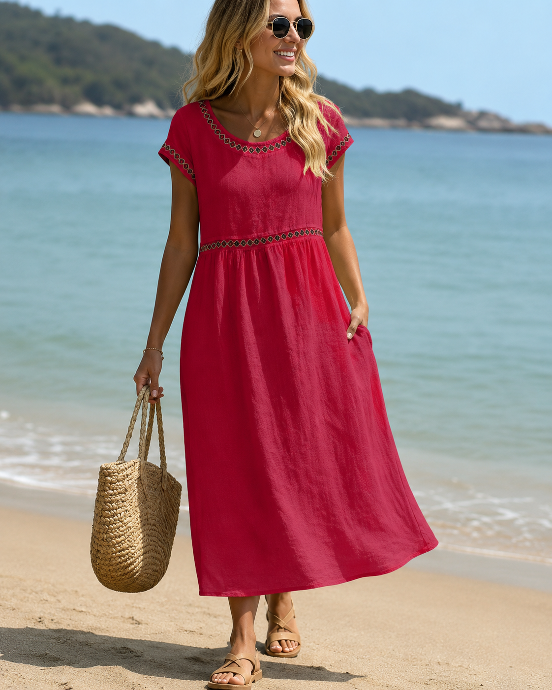 Livia™ | Elegante Buikcamouflerende Geborduurde Midi Jurk