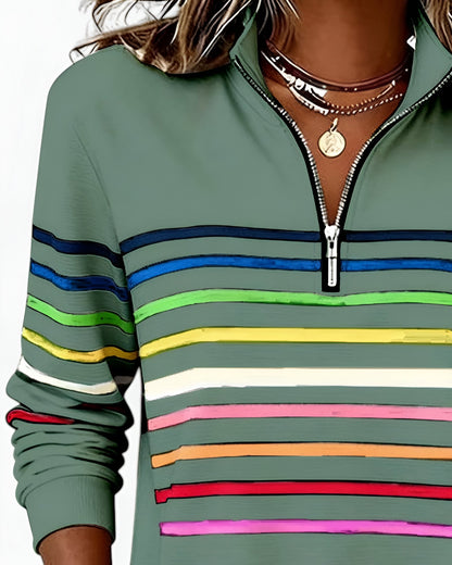 Kira™ | Comfortabele gestreepte zip trui