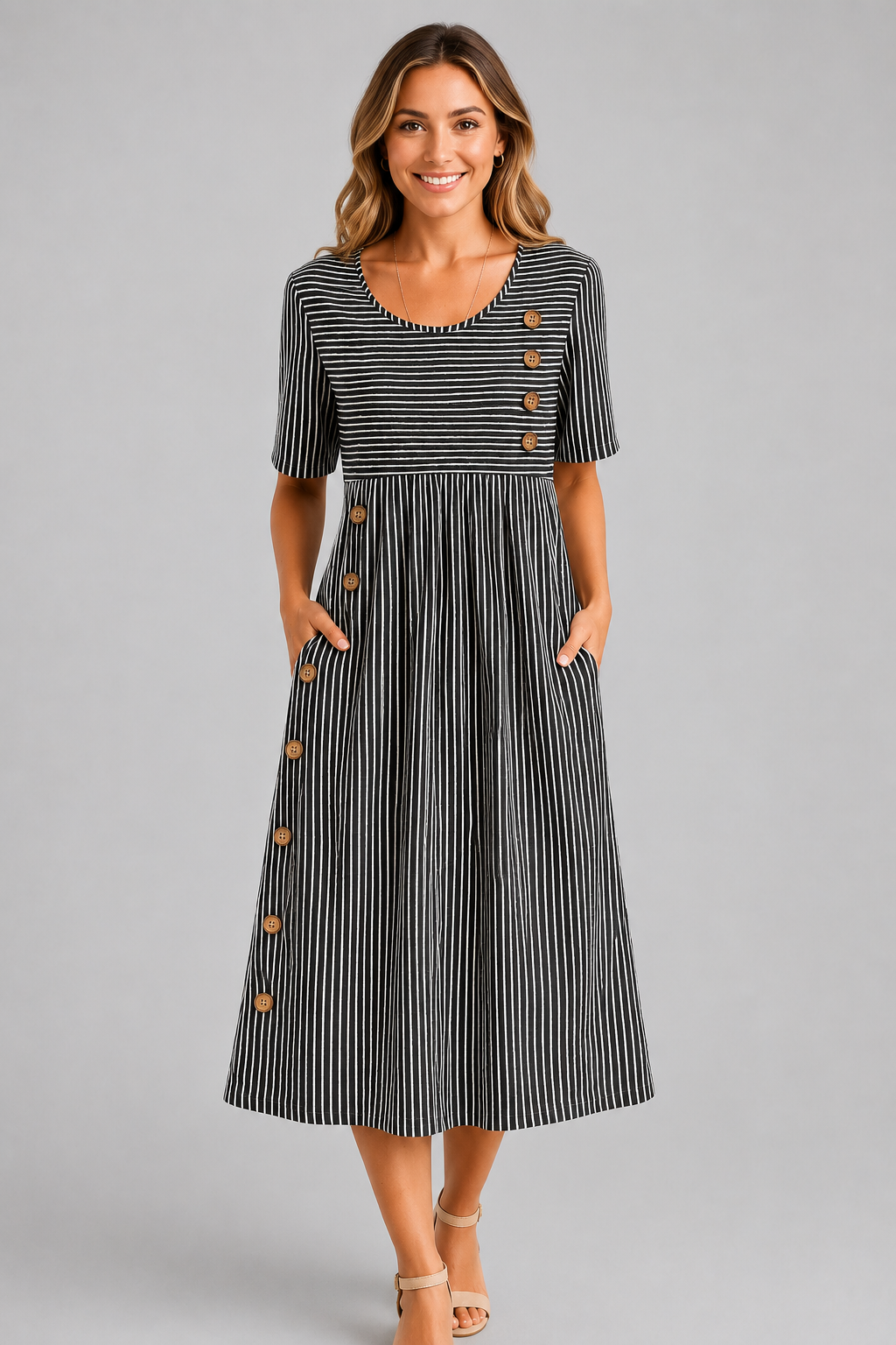 Ismay™ | Gestreepte Midi Jurk