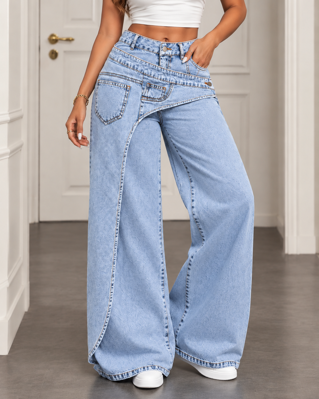 Luna™ | Wijde Denim Broek met Uniek Taille-Detail