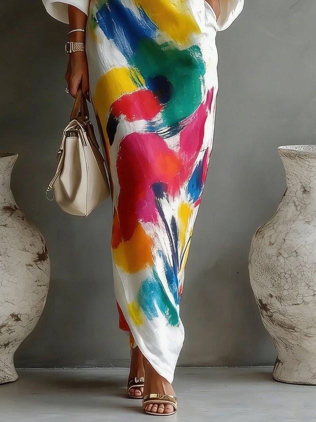 Daniella™ | Soepelvallende Abstracte Maxi Jurk