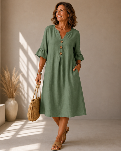 Corinne™ | Buikbedekkende Midi Jurk Met Knopen