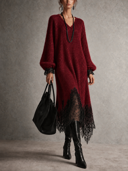 Jannie™ | Glitter Midi-jurk met Kanten Onderrand