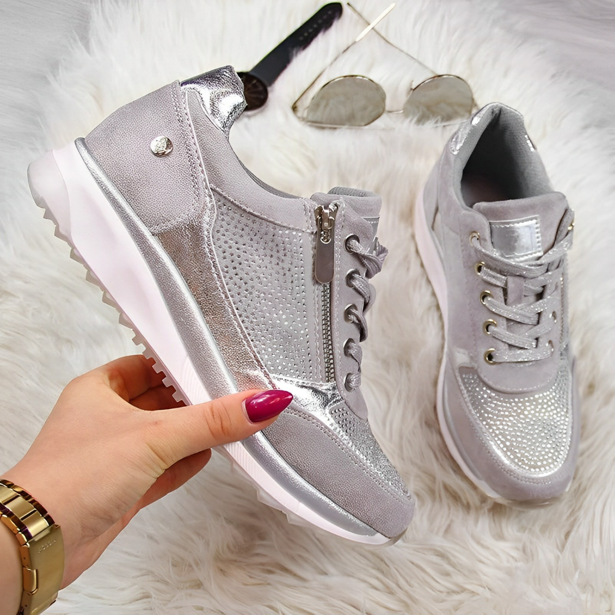 Noor™ | Orthopedische Sleehak Sneakers Met Zijrits