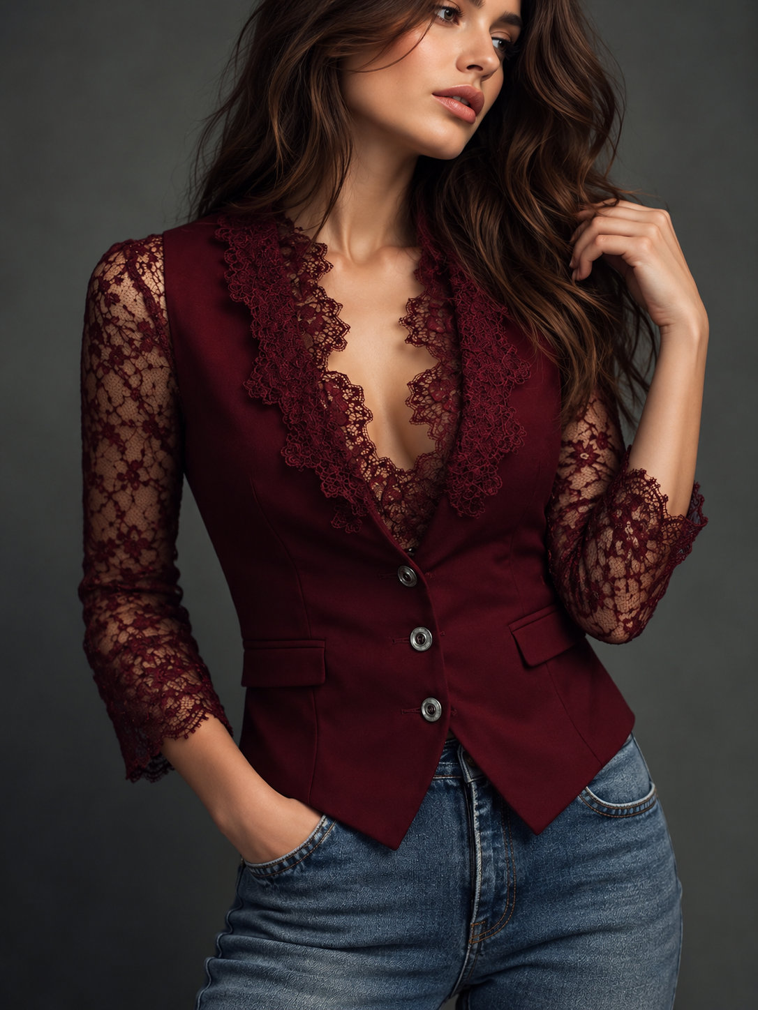 Marga™ | Elegante Blazer met Kanten Mouwen
