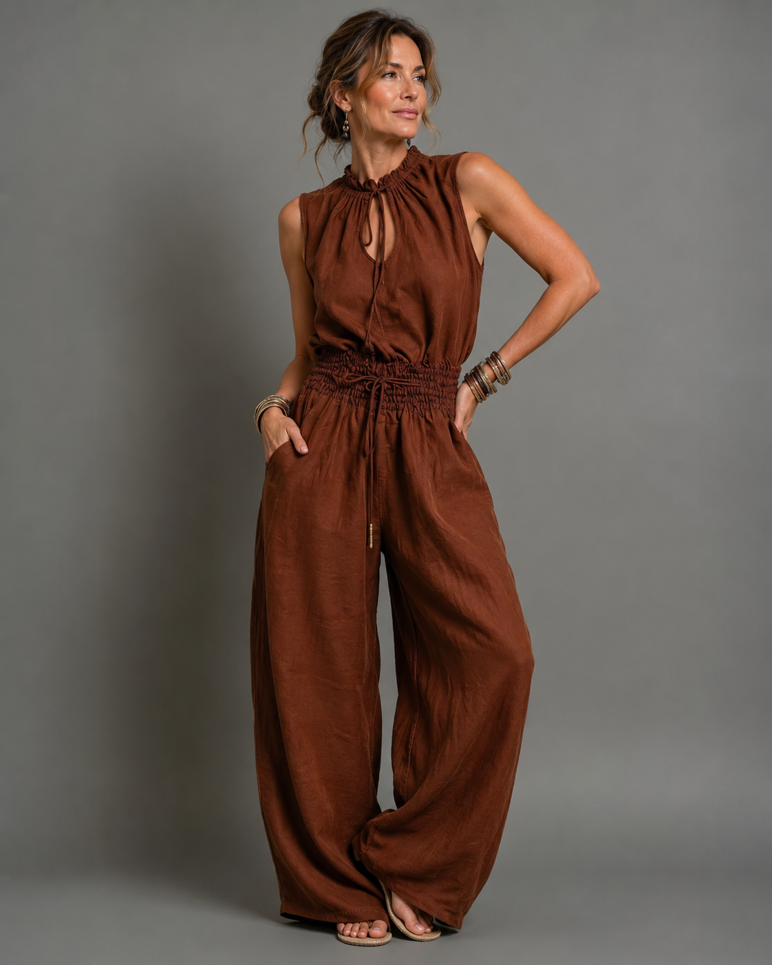 Jette™ | Mouwloze Jumpsuit Met Wijde Pijpen