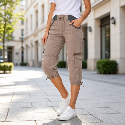 Elise™ | High-Waist Cargo Capri Broek Met Zakken
