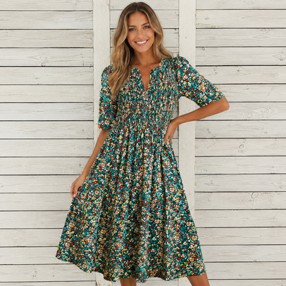 Danica™ | Soepelvallende Bloemen Midi Jurk