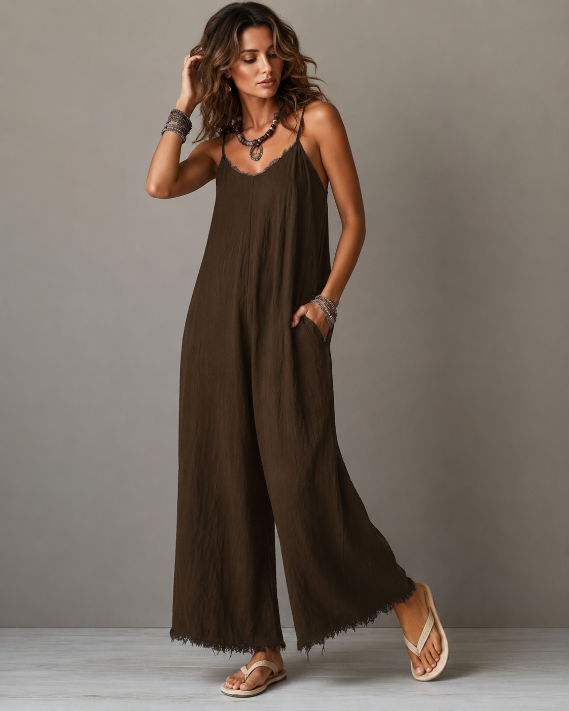 Renée™ | Relaxte Linnen Jumpsuit Met Zakken
