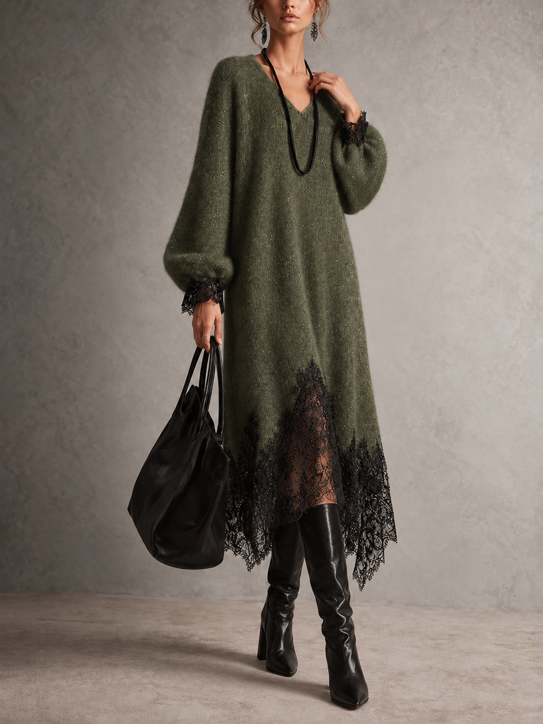 Jannie™ | Glitter Midi-jurk met Kanten Onderrand