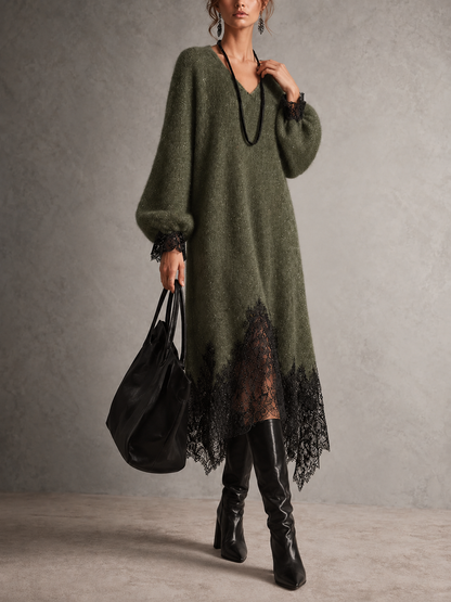 Jannie™ | Glitter Midi-jurk met Kanten Onderrand