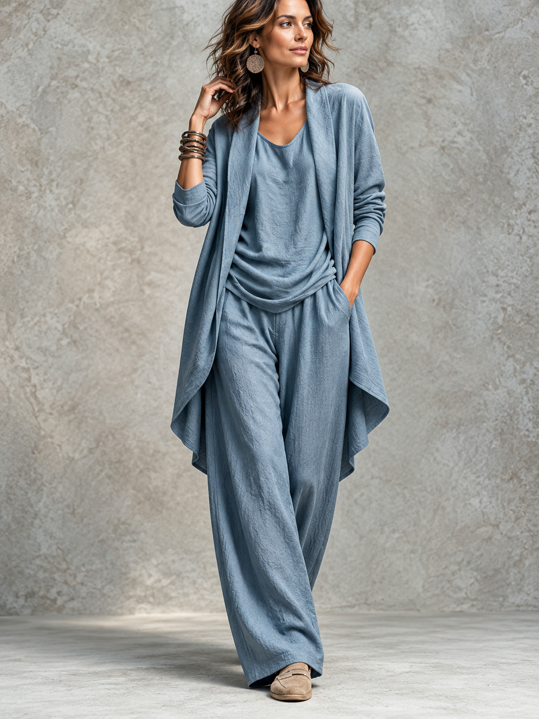Sabine™ | Elegante Driedelige Set Met Wijde Broek