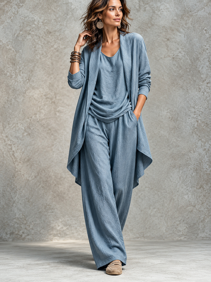 Sabine™ | Elegante Driedelige Set Met Wijde Broek