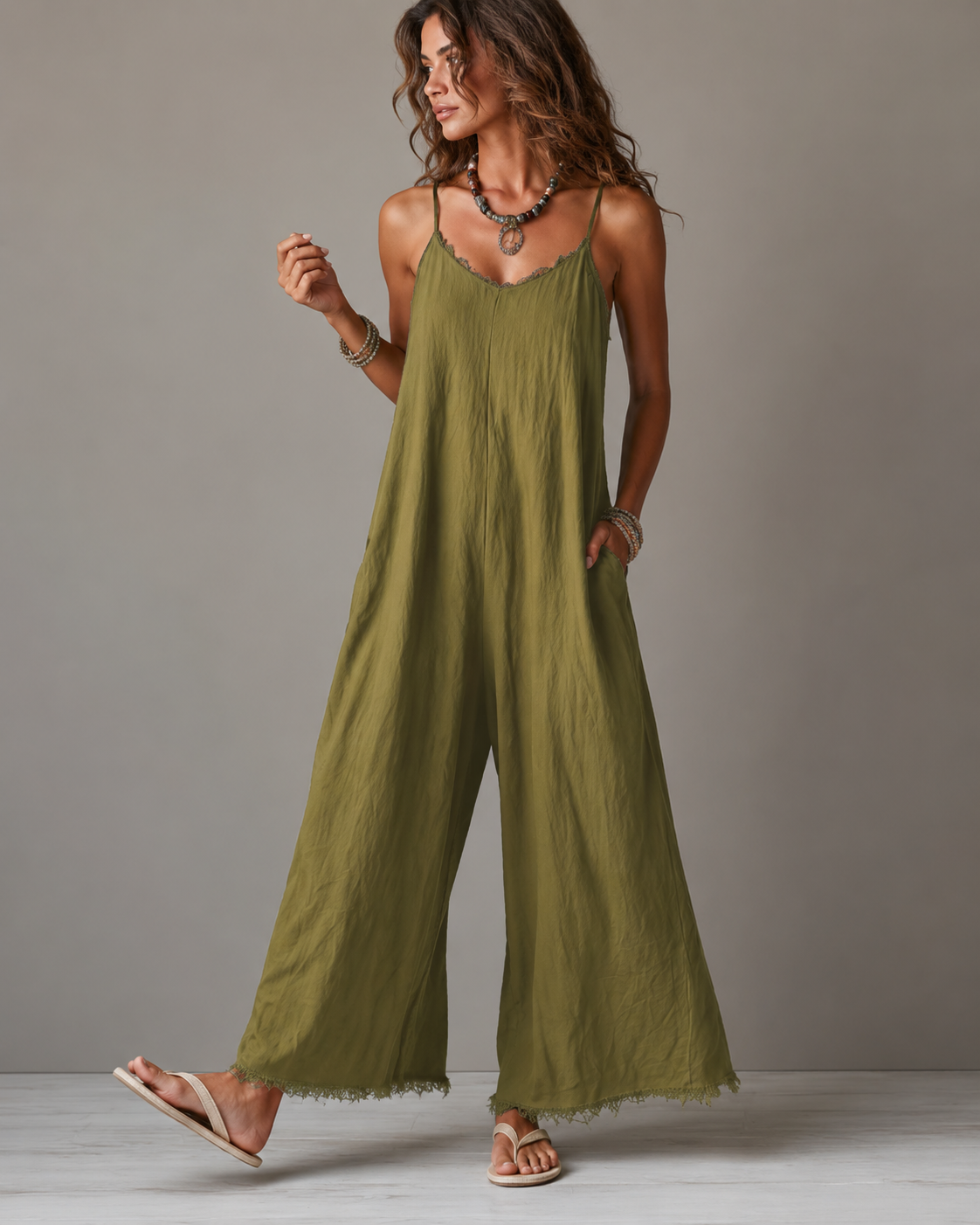 Renée™ | Relaxte Linnen Jumpsuit Met Zakken