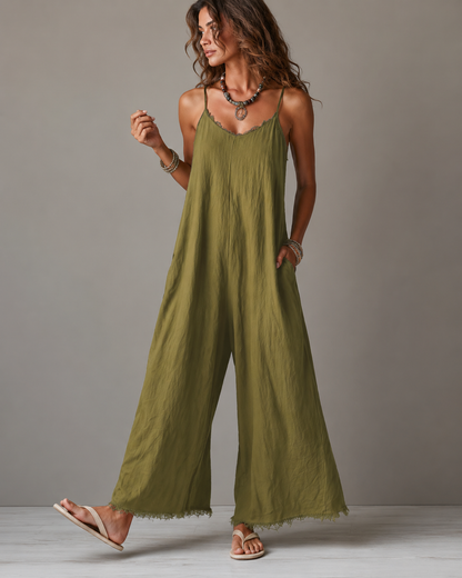 Renée™ | Relaxte Linnen Jumpsuit Met Zakken