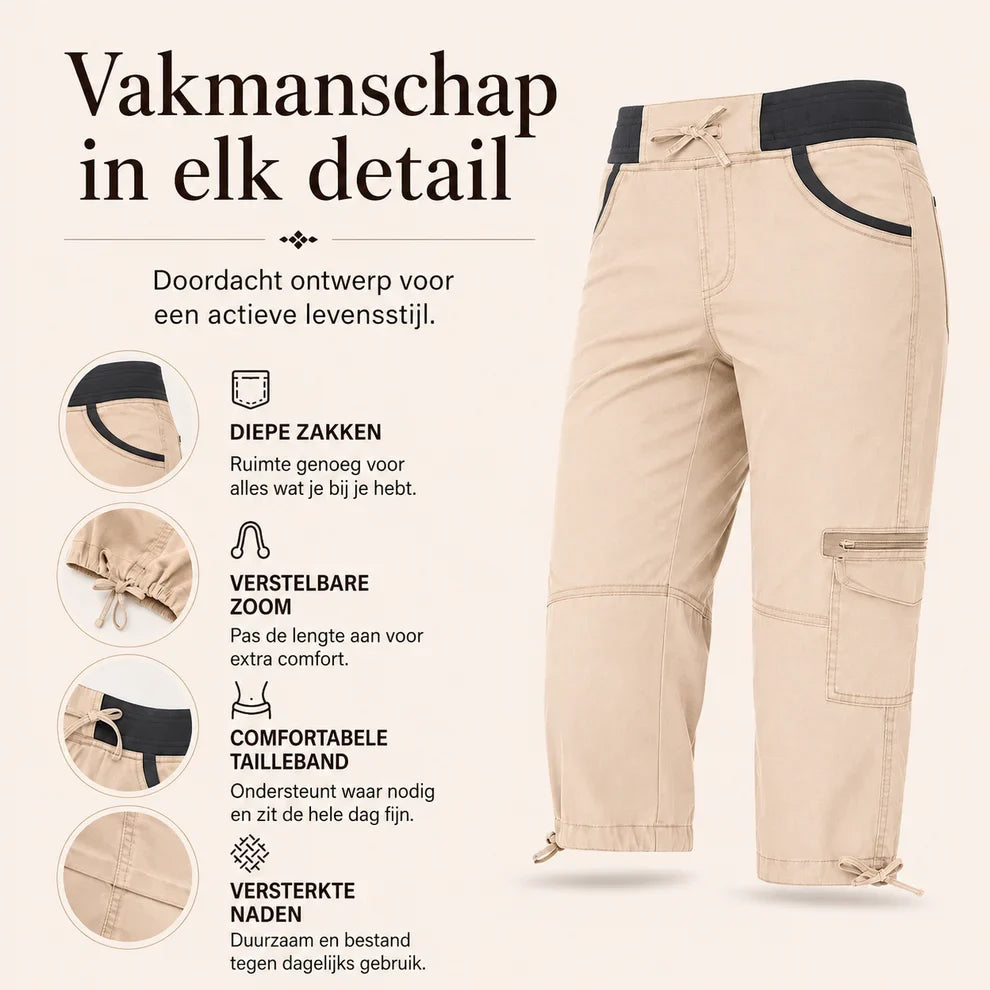 Elise™ | High-Waist Cargo Capri Broek Met Zakken