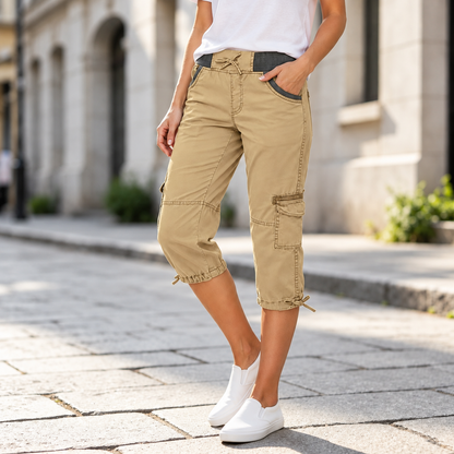 Elise™ | High-Waist Cargo Capri Broek Met Zakken