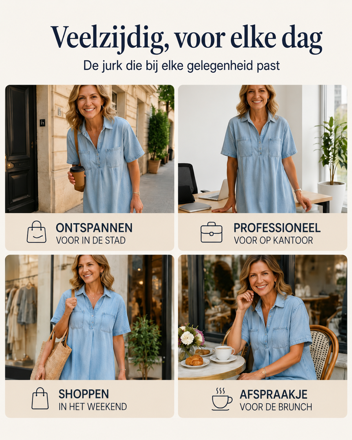 Édith™ | Buikbedekkende Denim Blouse Midi Jurk
