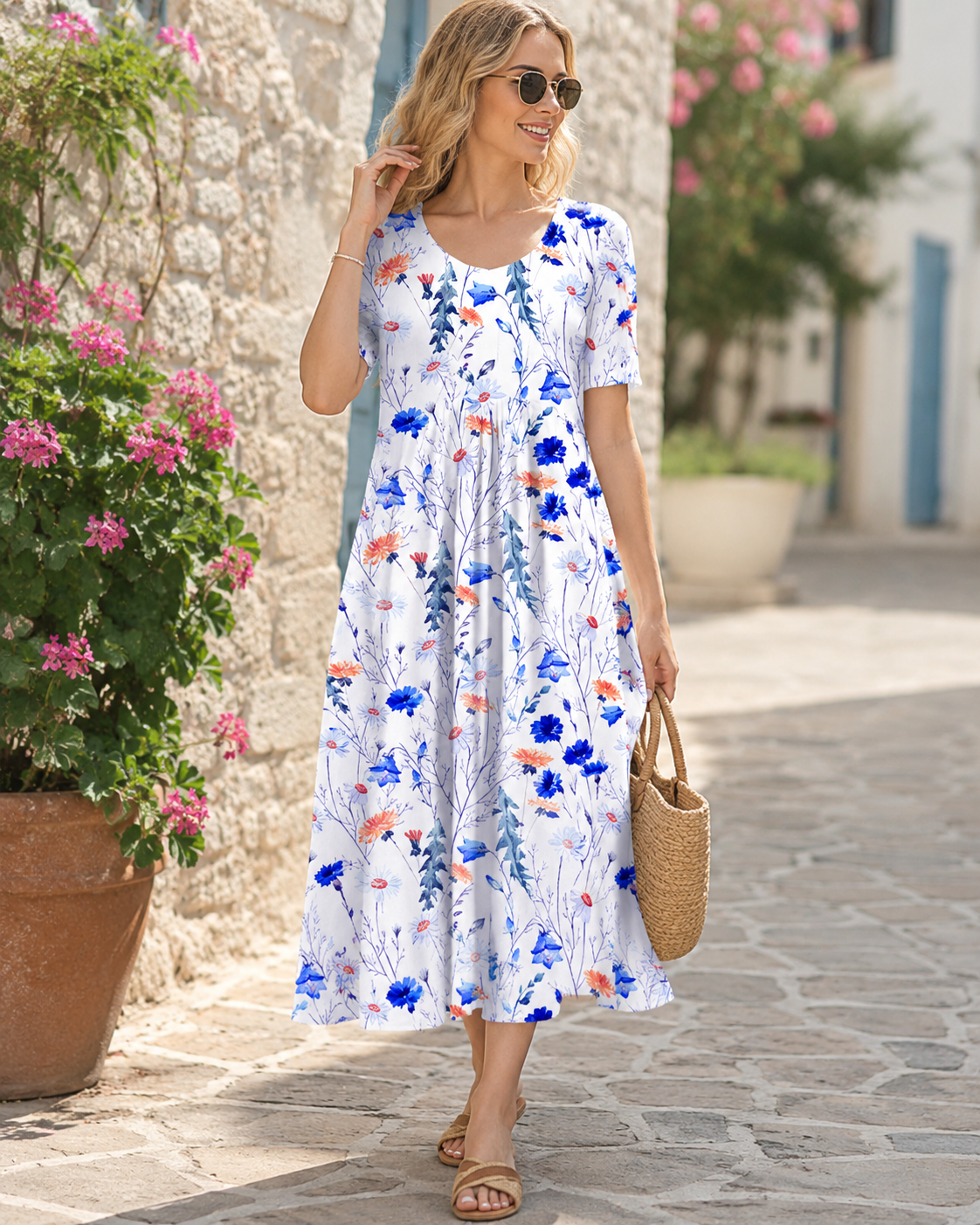 Margriet™ | Gebloemde Buikcamouflerende Midi Jurk