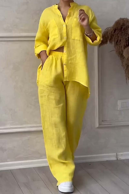 Iris™ | Luchtige Linnen Set met Blouse en Wijde Broek