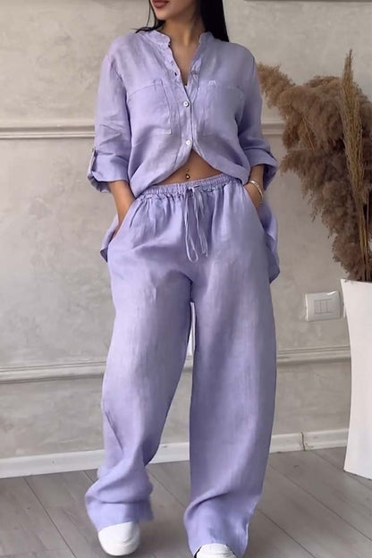 Iris™ | Luchtige Linnen Set met Blouse en Wijde Broek 6