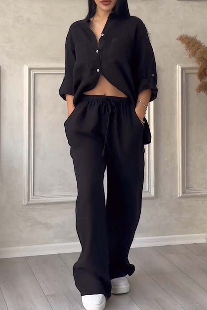 Iris™ | Luchtige Linnen Set met Blouse en Wijde Broek 11