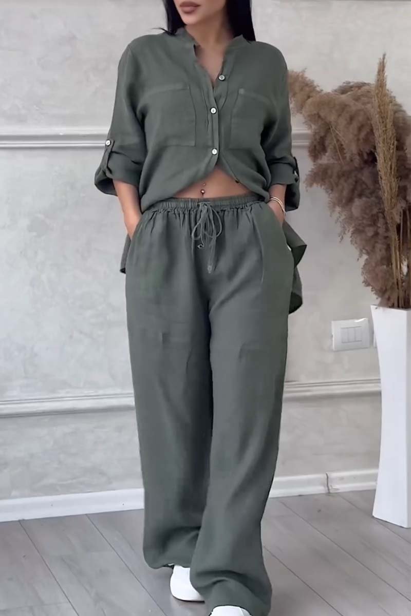 Iris™ | Luchtige Linnen Set met Blouse en Wijde Broek 4