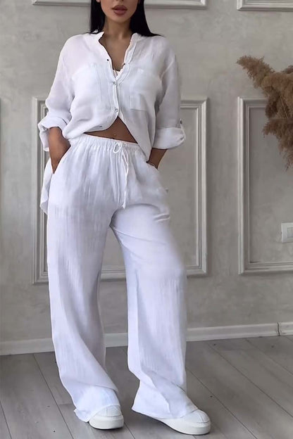 Iris™ | Luchtige Linnen Set met Blouse en Wijde Broek 12