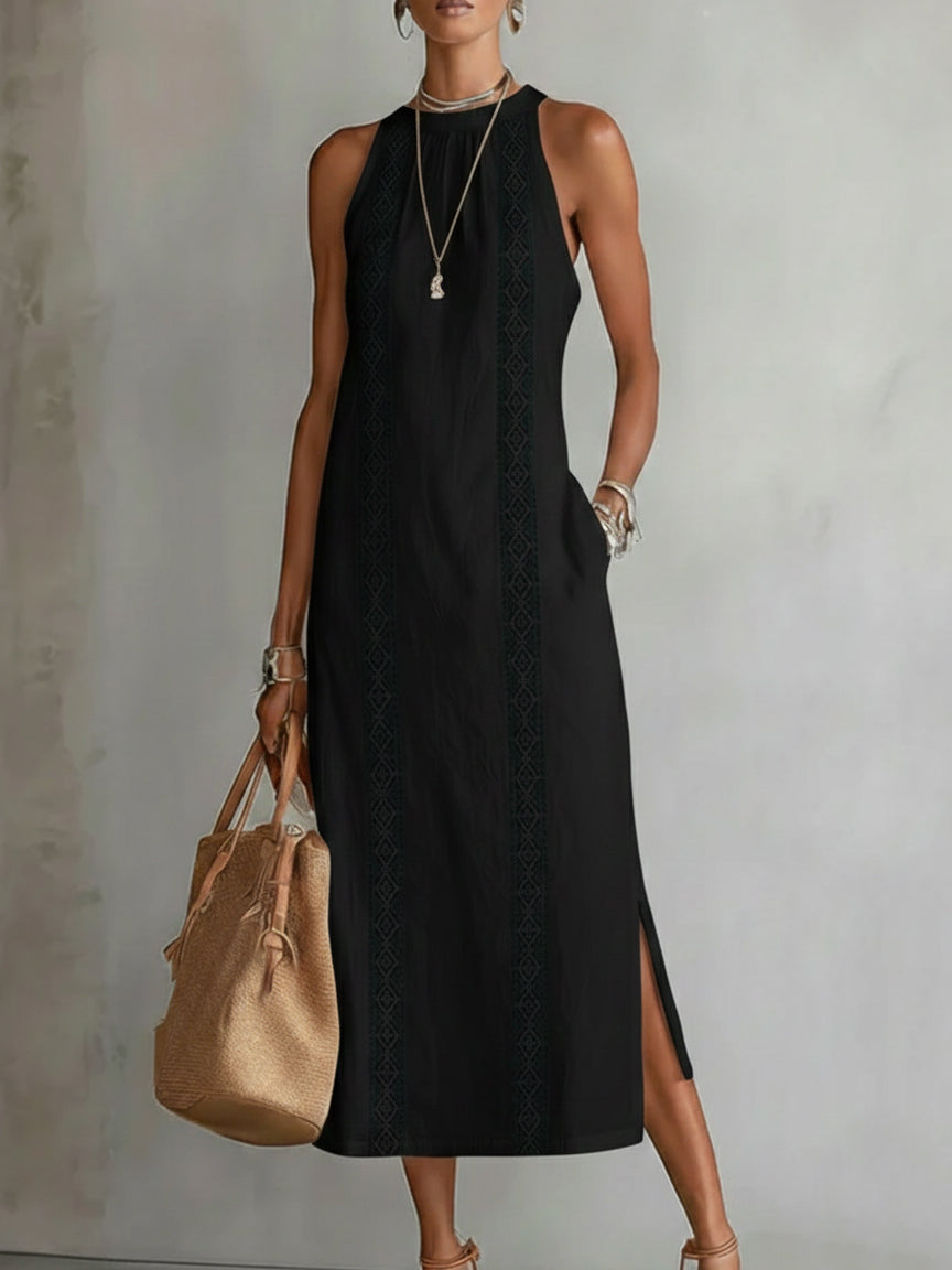 Isadora™ | Soepelvallende Geborduurde Midi Jurk