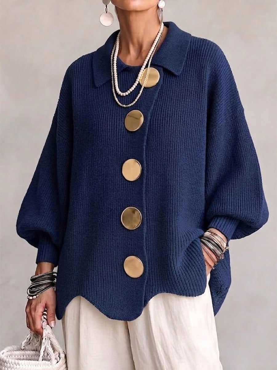 Tess™ | Oversized Vest met Kraag en Grote Gouden Knopen