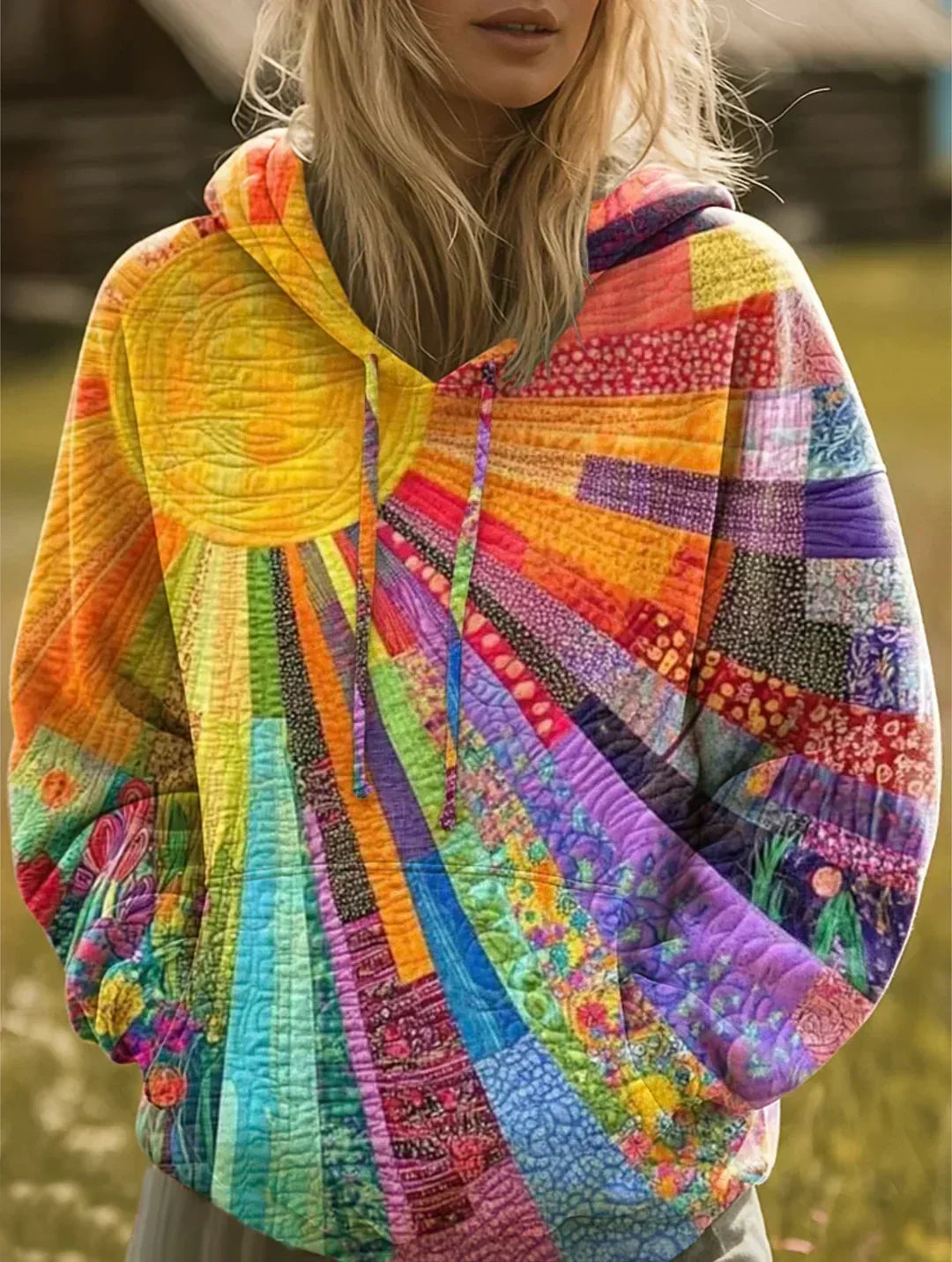 Floor™ | Kleurrijke Doorgestikte Hoodie met Print